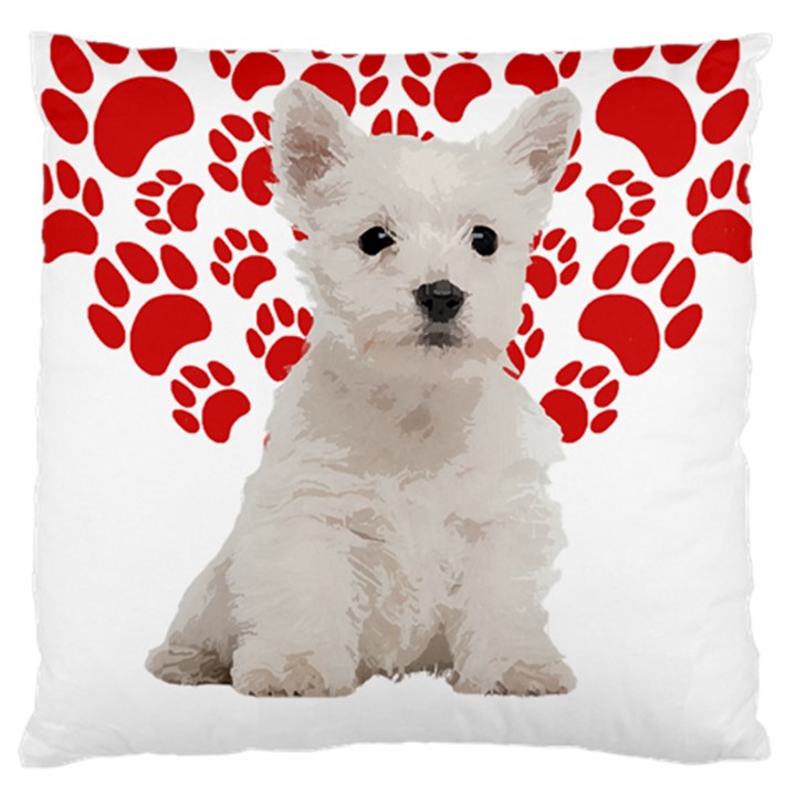 West Highland White Terrier Gift T- Shirt Cute West Highland White Terrier Valentine Heart Paw West Large Premium Plush Fleece Cushion Case (Two Sides)