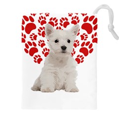 West Highland White Terrier Gift T- Shirt Cute West Highland White Terrier Valentine Heart Paw West Drawstring Pouch (5xl) by maxcute