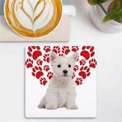 West Highland White Terrier Gift T- Shirt Cute West Highland White Terrier Valentine Heart Paw West Uv Print Square Tile Coaster  by maxcute