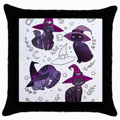 Witch Cat T- Shirt Cute Fantasy Space Witch Cats T- Shirt Throw Pillow Case (black) by maxcute