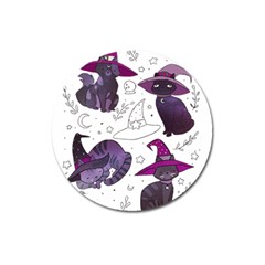 Witch Cat T- Shirt Cute Fantasy Space Witch Cats T- Shirt Magnet 3  (round) by maxcute