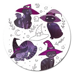 Witch Cat T- Shirt Cute Fantasy Space Witch Cats T- Shirt Magnet 5  (round) by maxcute