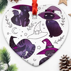 Witch Cat T- Shirt Cute Fantasy Space Witch Cats T- Shirt Heart Ornament (two Sides) by maxcute