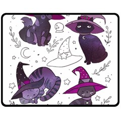 Witch Cat T- Shirt Cute Fantasy Space Witch Cats T- Shirt One Side Fleece Blanket (medium) by maxcute