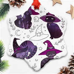 Witch Cat T- Shirt Cute Fantasy Space Witch Cats T- Shirt Ornament (snowflake) by maxcute