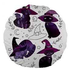 Witch Cat T- Shirt Cute Fantasy Space Witch Cats T- Shirt Large 18  Premium Flano Round Cushions by maxcute