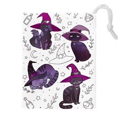 Witch Cat T- Shirt Cute Fantasy Space Witch Cats T- Shirt Drawstring Pouch (4xl)