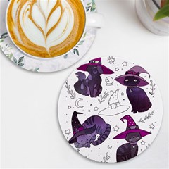 Witch Cat T- Shirt Cute Fantasy Space Witch Cats T- Shirt Uv Print Round Tile Coaster