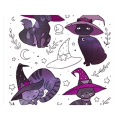 Witch Cat T- Shirt Cute Fantasy Space Witch Cats T- Shirt One Side Premium Plush Fleece Blanket (medium)