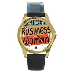 Woman T- Shirt Career Business Woman T- Shirt Round Gold Metal Watch