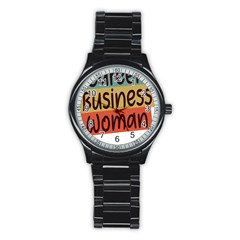 Woman T- Shirt Career Business Woman T- Shirt Stainless Steel Round Watch by maxcute