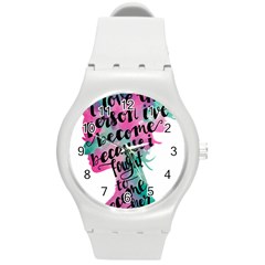 Women Empowerment Inspiring Quote Femin T- Shirt Women Empowerment Inspiring Quote Feminist Tee For Round Plastic Sport Watch (m) by maxcute