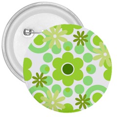 Flowers Pearls And Donuts Green Spearmint Green White 3  Buttons by Mazipoodles