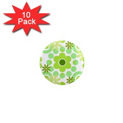 Flowers Pearls And Donuts Green Spearmint Green White 1  Mini Magnet (10 Pack)  by Mazipoodles