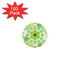 Flowers Pearls And Donuts Green Spearmint Green White 1  Mini Buttons (100 Pack)  by Mazipoodles