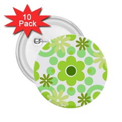 Flowers Pearls And Donuts Green Spearmint Green White 2 25  Buttons (10 Pack)  by Mazipoodles