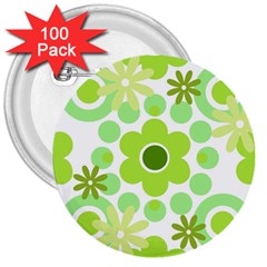 Flowers Pearls And Donuts Green Spearmint Green White 3  Buttons (100 Pack)  by Mazipoodles