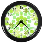 Flowers Pearls And Donuts Green Spearmint Green White Wall Clock (Black) Front