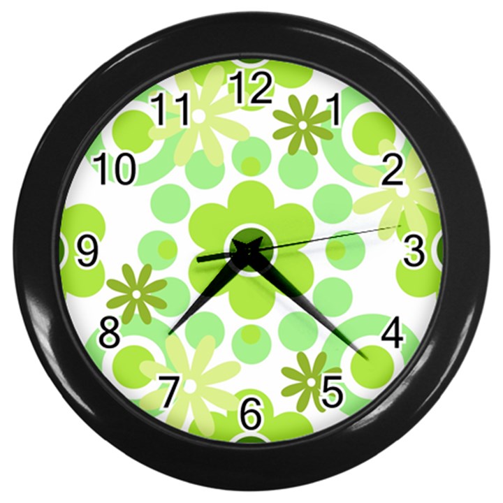 Flowers Pearls And Donuts Green Spearmint Green White Wall Clock (Black)