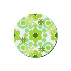 Flowers Pearls And Donuts Green Spearmint Green White Rubber Round Coaster (4 Pack) by Mazipoodles