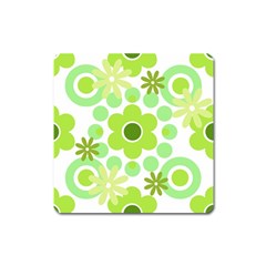 Flowers Pearls And Donuts Green Spearmint Green White Square Magnet by Mazipoodles