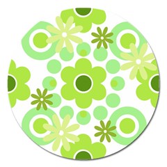 Flowers Pearls And Donuts Green Spearmint Green White Magnet 5  (round) by Mazipoodles