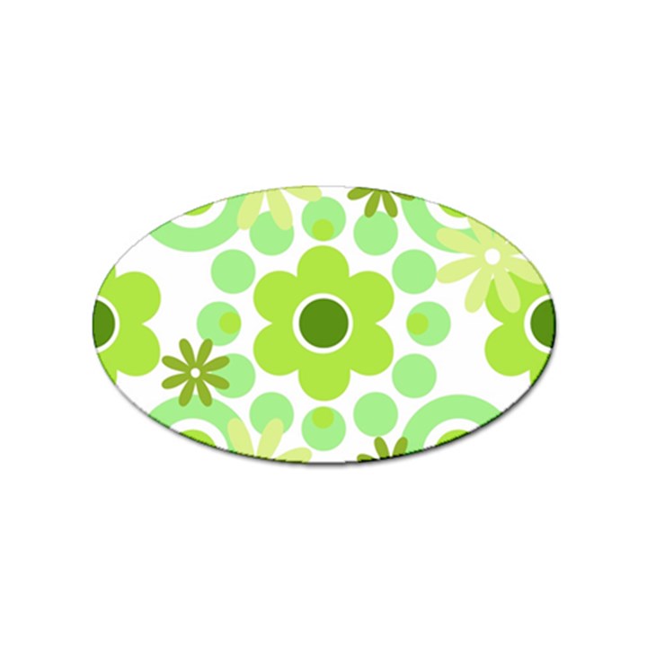 Flowers Pearls And Donuts Green Spearmint Green White Sticker Oval (100 pack)