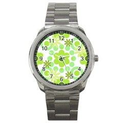 Flowers Pearls And Donuts Green Spearmint Green White Sport Metal Watch by Mazipoodles