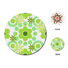 Flowers Pearls And Donuts Green Spearmint Green White Playing Cards Single Design (round) by Mazipoodles