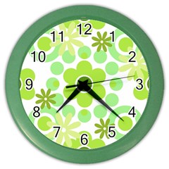 Flowers Pearls And Donuts Green Spearmint Green White Color Wall Clock by Mazipoodles