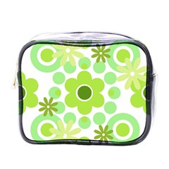 Flowers Pearls And Donuts Green Spearmint Green White Mini Toiletries Bag (one Side) by Mazipoodles