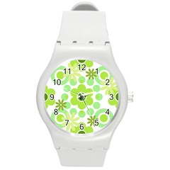 Flowers Pearls And Donuts Green Spearmint Green White Round Plastic Sport Watch (m) by Mazipoodles