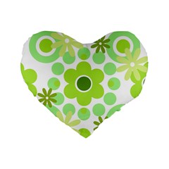 Flowers Pearls And Donuts Green Spearmint Green White Standard 16  Premium Heart Shape Cushions by Mazipoodles