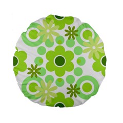 Flowers Pearls And Donuts Green Spearmint Green White Standard 15  Premium Flano Round Cushions by Mazipoodles