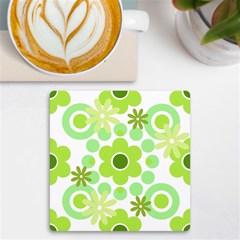 Flowers Pearls And Donuts Green Spearmint Green White Uv Print Square Tile Coaster  by Mazipoodles