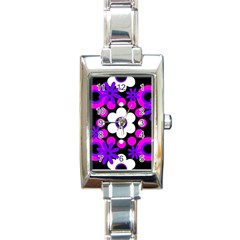 Flowers Pearls And Donuts Purple Hot Pink White Black  Rectangle Italian Charm Watch by Mazipoodles