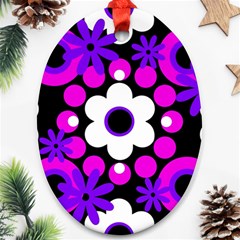 Flowers Pearls And Donuts Purple Hot Pink White Black  Ornament (oval) by Mazipoodles