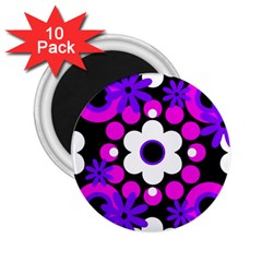 Flowers Pearls And Donuts Purple Hot Pink White Black  2 25  Magnets (10 Pack)  by Mazipoodles