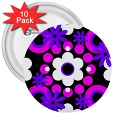 Flowers Pearls And Donuts Purple Hot Pink White Black  3  Buttons (10 Pack)  by Mazipoodles