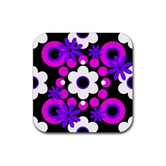 Flowers Pearls And Donuts Purple Hot Pink White Black  Rubber Coaster (square) by Mazipoodles