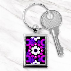 Flowers Pearls And Donuts Purple Hot Pink White Black  Key Chain (rectangle) by Mazipoodles