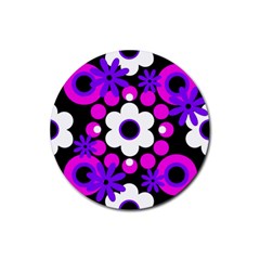 Flowers Pearls And Donuts Purple Hot Pink White Black  Rubber Coaster (round) by Mazipoodles