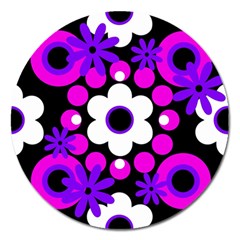 Flowers Pearls And Donuts Purple Hot Pink White Black  Magnet 5  (round) by Mazipoodles