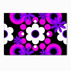 Flowers Pearls And Donuts Purple Hot Pink White Black  Postcards 5  X 7  (pkg Of 10) by Mazipoodles