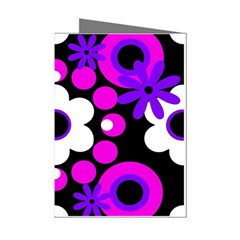 Flowers Pearls And Donuts Purple Hot Pink White Black  Mini Greeting Cards (pkg Of 8) by Mazipoodles