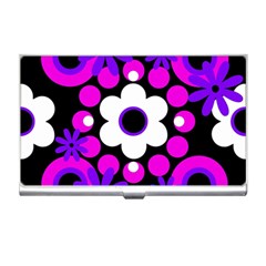 Flowers Pearls And Donuts Purple Hot Pink White Black  Business Card Holder by Mazipoodles