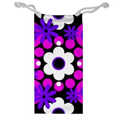 Flowers Pearls And Donuts Purple Hot Pink White Black  Jewelry Bag by Mazipoodles