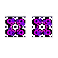 Flowers Pearls And Donuts Purple Hot Pink White Black  Cufflinks (square) by Mazipoodles