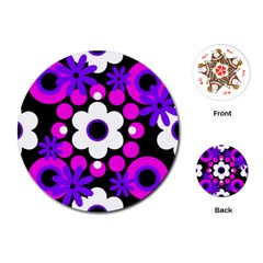 Flowers Pearls And Donuts Purple Hot Pink White Black  Playing Cards Single Design (round) by Mazipoodles