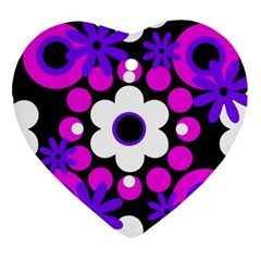 Flowers Pearls And Donuts Purple Hot Pink White Black  Heart Ornament (two Sides) by Mazipoodles